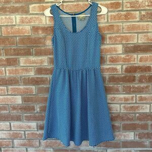 Maeve Anthropologie Fit Flare Textured Polka Dot Dress Women’s XS Blue White